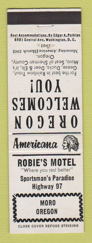 Matchbook Cover - Robie's Motel Moro OR Perkins Americana WHITE