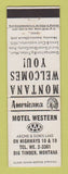 Matchbook Cover - Motel Western Big Timber MT  Perkins Americana WHITE