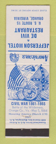 Matchbook Cover - Jefferson Motel Orange VA Civil War Perkins Americana WHITE