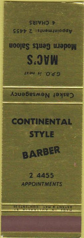 Matchbook Cover - Mac's Gents Barger Shop 4 Chairs