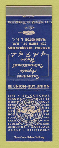 Matchbook Cover - Insurance Agencys Union AFL Washington DC