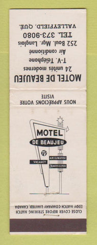 Matchbook Cover - Motel De Beaujeu Valleyfield QC #2 WEAR