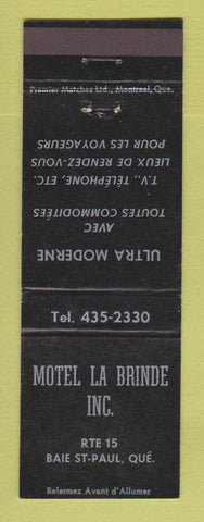 Matchbook Cover - Motel La Brinde Baie St Paul QC BLACK