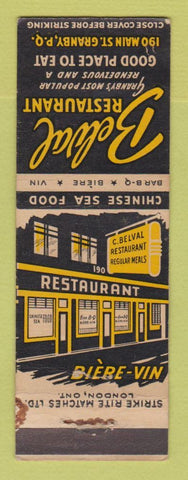 Matchbook Cover - Belval Restaurant Granby QC WORN