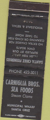 Matchbook Cover - Carniglia Bros Sea Foods Santa Cruz CA