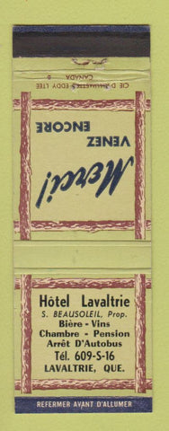 Matchbook Cover - Hotel Lavaltrie QC