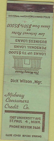 Matchbook Cover - Midway Consumers Credit Bank St Paul MN