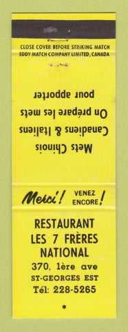 Matchbook Cover - Restaurant Les 7 Freres National St Georges QC