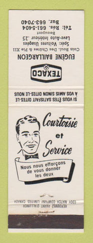 Matchbook Cover - Texaco oil gas Eugene Baillargeon Beauport QC WEAR