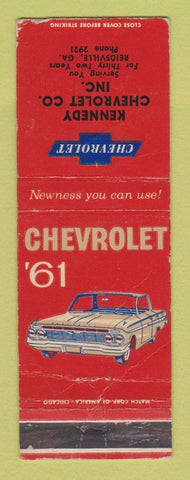 Matchbook Cover - 1961 Chevrolet Kennedy Reidsville GA WORN