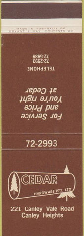 Matchbook Cover - Cedar Hardware NSW Wales