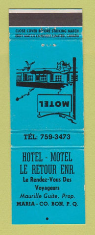 Matchbook Cover - Hotel Motel Le Retour Marina QC