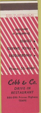 Matchbook Cover - Cobb  and  Co Drive In Tempe Australia hamburgers SAMPLE