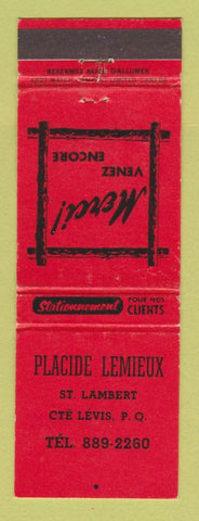 Matchbook Cover - Placide Lemieux Levis QC
