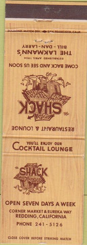Matchbook Cover - The Shack Restaurant Redding CA