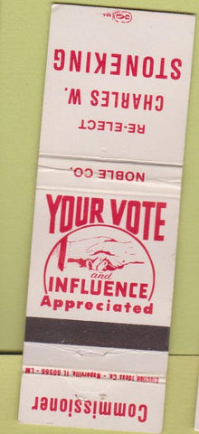 Matchbook Cover - Re-elect Charles W Stoneking Commissioner