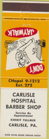 Matchbook Cover - Carlisle Hospital Barber Shop PA Jaywalk