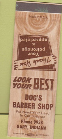 Matchbook Cover - Doc's Barber Shop Gary IN