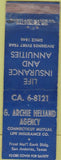 Matchbook Cover - Archie Heliand Agency San Antonio TX WORN