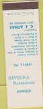 Matchbook Cover - Riviera Restaurant NSW Australia Ashfield