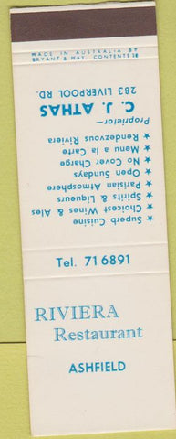 Matchbook Cover - Riviera Restaurant NSW Australia Ashfield