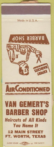 Matchbook Cover - Van Gemert's Barber Shop Ft Worth TX