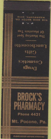 Matchbook Cover - Brock's Pharmacy Mt Pocono PA