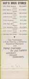 Matchbook Cover - Guy's Pharmacy CA WORN