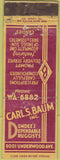 Matchbook Cover - Chas Baum Dundee's Druggist WORN