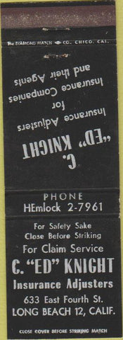 Matchbook Cover - Ed Knight Insurance LONG BEACH CA