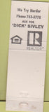 Matchbook Cover - Dick Sivley Olson Realtor Marysville CA