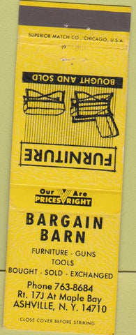 Matchbook Cover - Bargain Barn Tools Guns Ashville NY