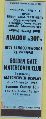 Matchbook Cover - Golden Gate Matchcover Club 1954 Bodwin
