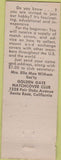 Matchbook Cover - Golden Gate Matchcover Club 1954 Bodwin