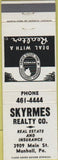 Matchbook Cover - Skyrmes Realty Co Munhall PA
