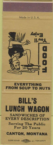 Matchbook Cover - Bill Lunch Wagon Canton MT girlie