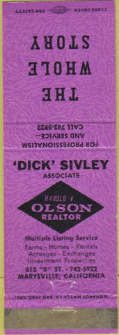 Matchbook Cover - Dick Sivley Olson Realtor Marysville CA