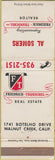 Matchbook Cover - Al Somers Real Estate Walnut Creek CA