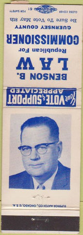 Matchbook Cover - Vote Benson Law Commissioner Guernsey