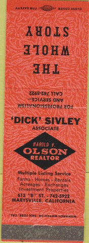 Matchbook Cover - Dick Sivley Olson Realtor Marysville CA