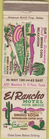 Matchbook Cover - El Rancho Motel El Paso TX WEAR