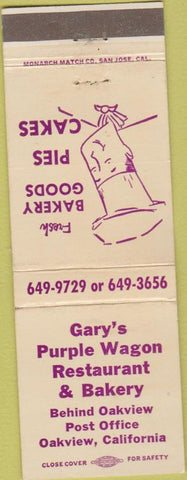 Matchbook Cover - Gary's Purple Wagon Bakery Oakview CA