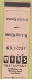 Matchbook Cover - Mik's Restaurant Long Beach CA