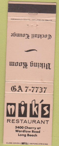 Matchbook Cover - Mik's Restaurant Long Beach CA