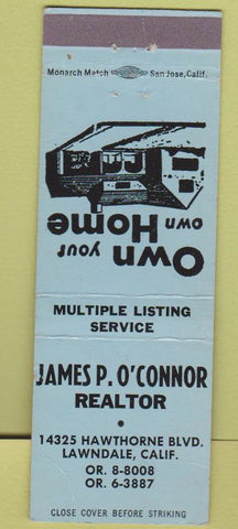 Matchbook Cover - James P O'Connor Realtor Lawndale CA wear