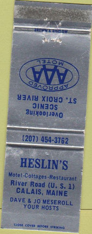 Matchbook Cover - Heslin's Hotel Restaurant Calais ME