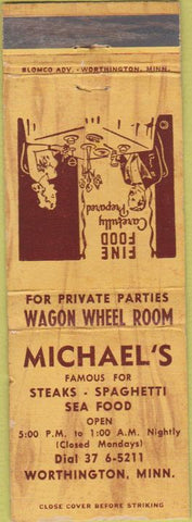 Matchbook Cover - Micheal's Restaurant Worthington MN WEAR