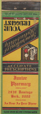 Matchbook Cover - Junior Pharmacy No Town Name