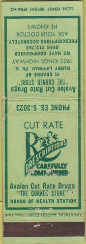 Matchbook Cover - Avalon Cut Rate Drug NY ? WEAR