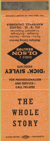 Matchbook Cover - Dick Sivley Olson Realtor Marysville CA